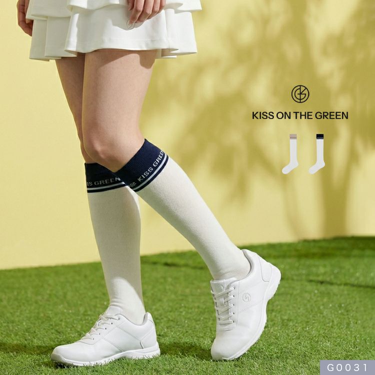 ゴルフウェアレディースハイソックスゴルフキスオンザグリーンKISSONTHEGREENロゴ刺繍ニーハイ靴下美脚着痩せ体型カバー伸縮性通気性春夏秋オールシーズン2026新作フリーサイズ23～25cmシンプル上品大人ゴルフ女子ギフトプレゼントg0031